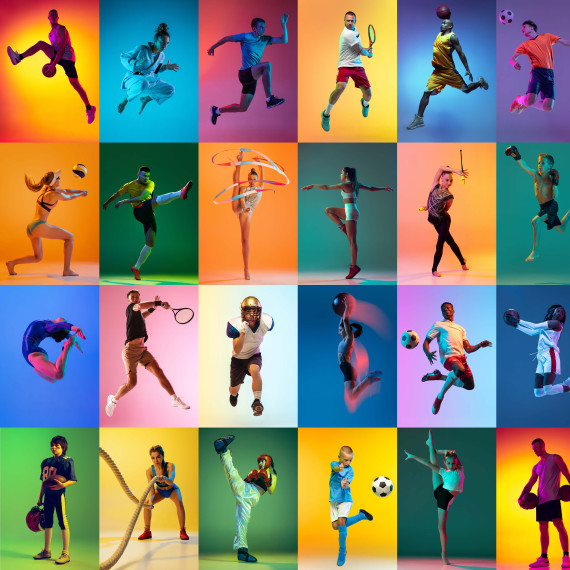 Das Bild zeigt eine Fotocollage verschiedener Sportarten, die in bunten Kästchen illustriert sind.<address>© stock.adobe.com - master1305</address>