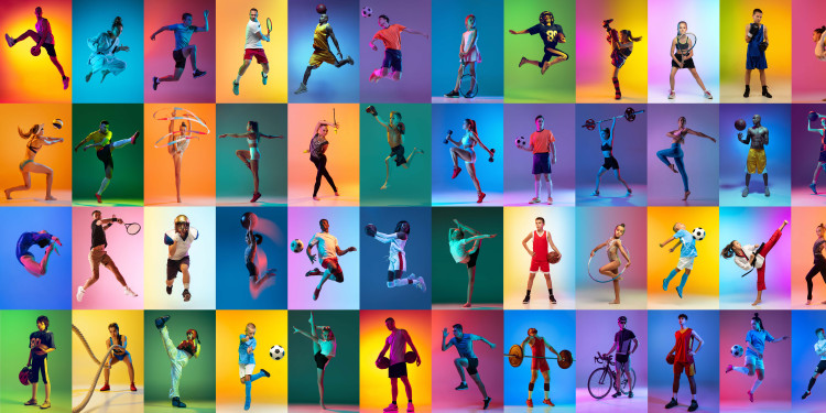 Das Bild zeigt eine Fotocollage verschiedener Sportarten, die in bunten Kästchen illustriert sind.<address>© stock.adobe.com - master1305</address>