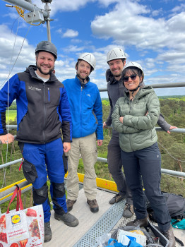 From left to right: Simon Hofert, Dr Carsten Schaller, Nicolas Behrens and Prof. Dr Mana Gharun. They are already looking forward to the valuable data.<address>© Uni MS - Johannes Wulf</address>