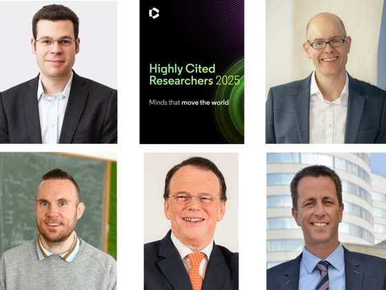 Die „Highly Cited Researchers“ (von links); oben: Wolfgang Zeier und Frank Glorius; unten: Arnulf Jentzen, Claus Bachert und Alexander Zarbock<address>© Uni MS/Lukas Walbaum, Uni MS/Peter Dziemba, Uni MS/Victoria Liesche, privat, Uni MS/Elisabeth Deiters-Keul</address>