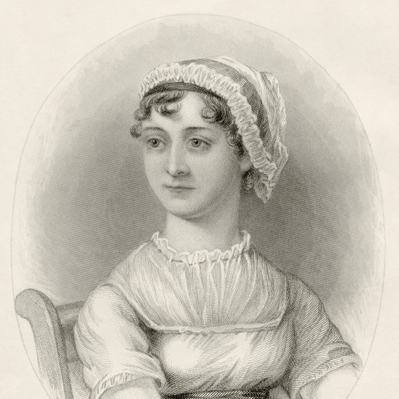 Zu sehen ist ein historisches Porträt von Jane Austen (1775 – 1817), gezeichnet von ihrer Schwester Cassandra.<address>&copy; Wikimedia Commons</address>
