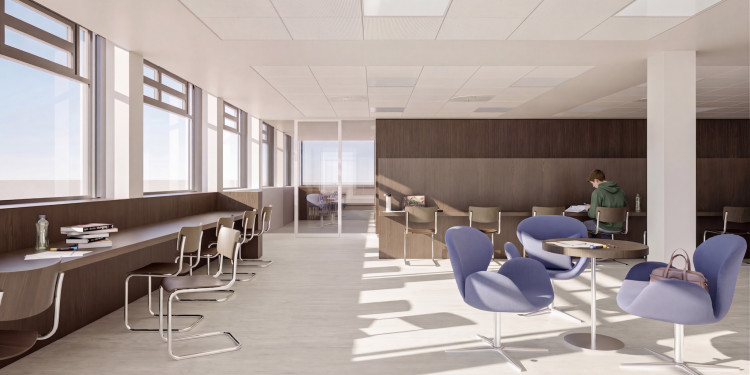 Visualisierung des neuen Gruppenarbeitsraums im Erdgeschoss<address>&copy; PBA Peter Bastian Architekten</address>