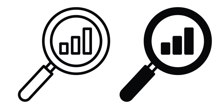 Das Symboldbild zeigt schematische Lupen, die auf Balkendiagramme gerichtet sind.<address>&copy; stock.adobe.com - Welcome</address>