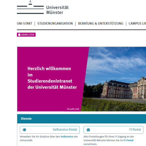 Ansicht des überarbeiteten Studierendenintranets<address>&copy; Uni MS</address>