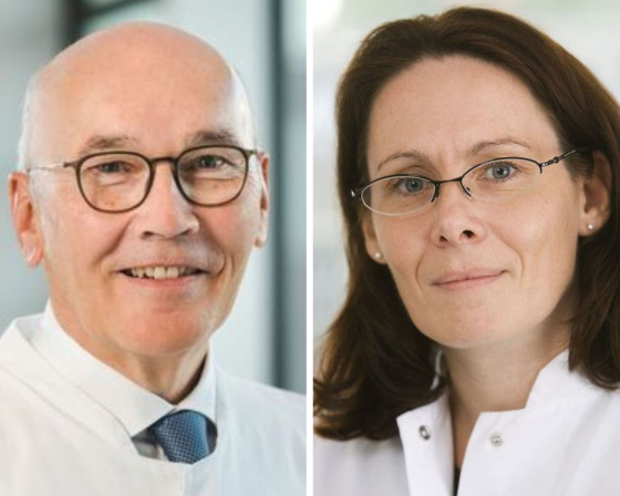 Porträtaufnahmen von Prof. Dr. Walter Heindel und Prof. Dr. Stefanie Weigel<address>&copy; UKM - M. Heine / privat</address>